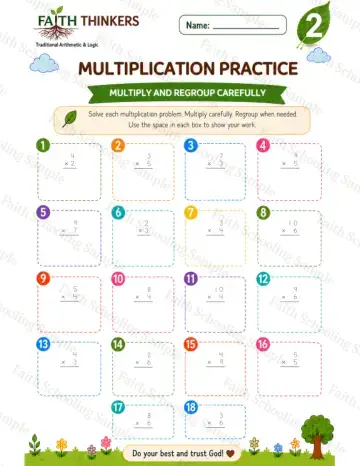 2nd Grade math worksheet — Summer Multiplication Practice 6