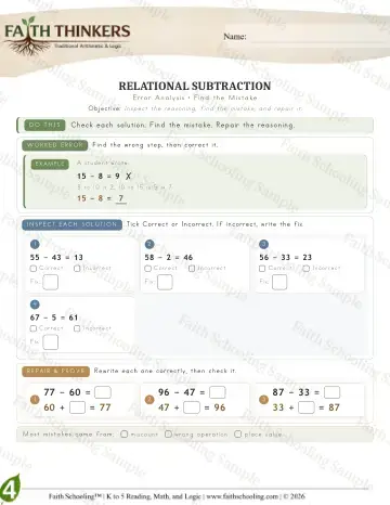 4th Grade math worksheet — Reasoning & Fluency - Error (Practice 5)