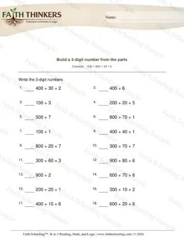 3rd Grade math worksheet — Reading and Writing Numbers. Digit Number from Parts 3 (Practice 2)