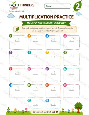 2nd Grade math worksheet — Summer Multiplication Practice 9