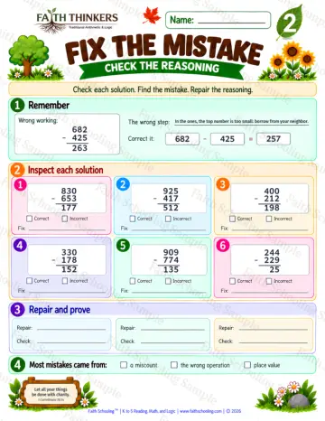 2nd Grade math worksheet — Fix The Mistake Practice 7