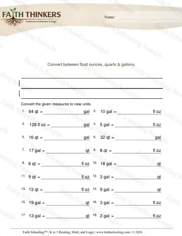 4th Grade math worksheet — Capacity and Volume. Converting Volume Units Ounces Quarts Gallons 5