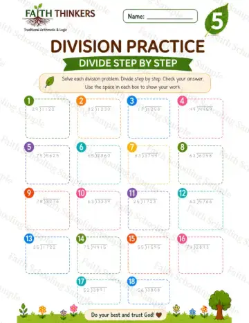5th Grade math worksheet — Summer Division Practice 6