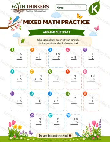 Kindergarten math worksheet — Spring Mixed Practice 8