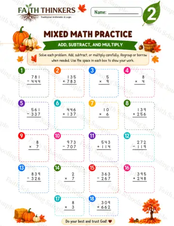 2nd Grade math worksheet — Fall Mixed Practice 7