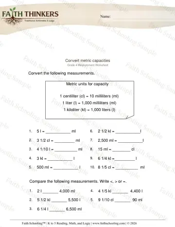 4th Grade math worksheet — Fraction Word Problems. Capacity Fractions 2