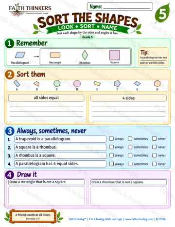 5th Grade math worksheet — Sort The Shapes Practice 4
