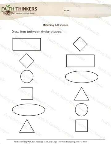 1st Grade math worksheet — 2D Shapes. Geometry Match Similiar Shapes