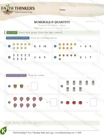 Kindergarten math worksheet — Numeral Formation (Practice 5)