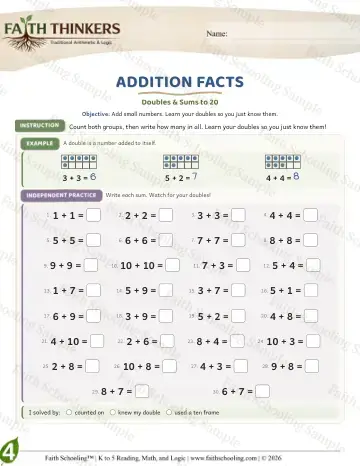 4th Grade math worksheet — Addition Facts (Practice 4)