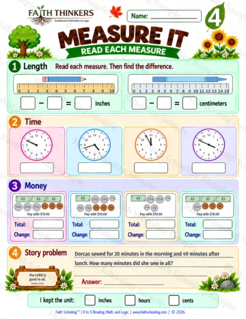 4th Grade math worksheet — Measurement Practice 5