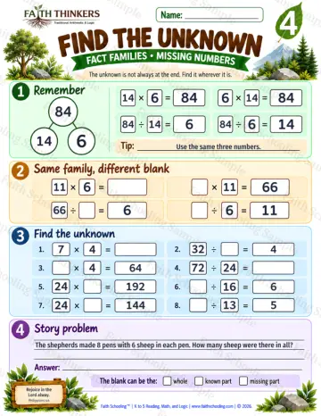 4th Grade math worksheet — Find The Unknown Practice 5
