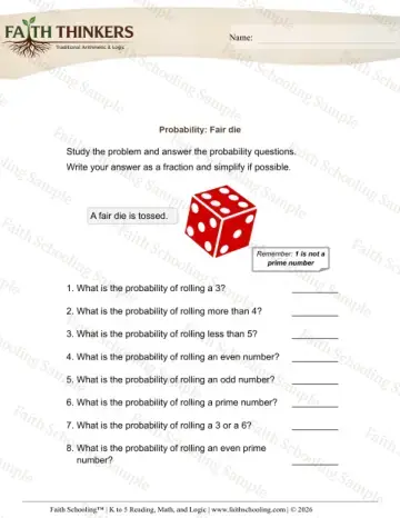 5th Grade math worksheet — Probability 5