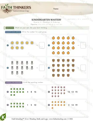 Kindergarten math worksheet — Numerals Ordering 2 (Practice 8)
