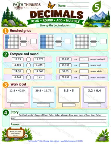 5th Grade math worksheet — Decimals Practice 9