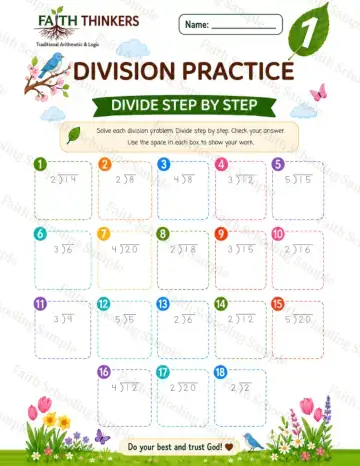 1st Grade math worksheet — Spring Division Practice 6