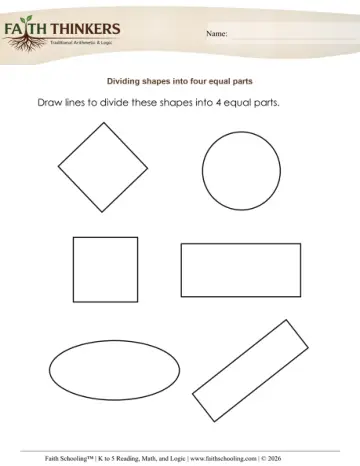 Fractions Dividing into 4 Equal Parts