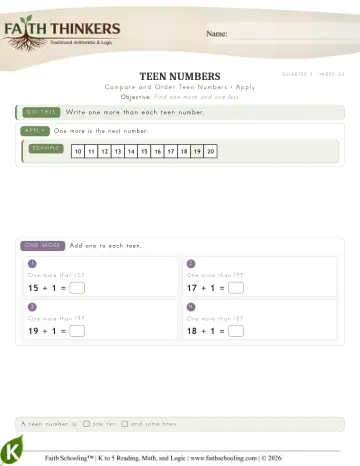 Kindergarten Math: Compare And Order Teen Numbers — worksheet preview