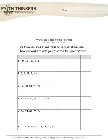 Grade 5 Math: Mean Median Mode — worksheet preview