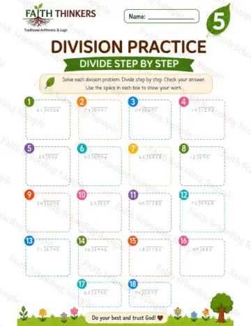 5th Grade math worksheet — Summer Division Practice 7