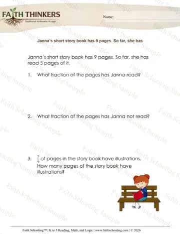 3rd Grade math worksheet — Fraction Word Problems 8 (Practice 2)