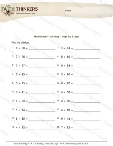 5th Grade math worksheet — Multi-Digit Multiplication. Multiply 1 Digit by 2 Digit 7