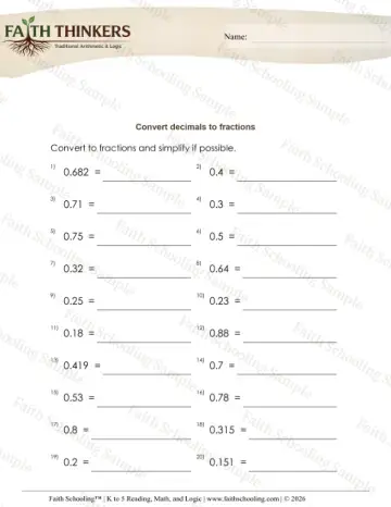 5th Grade math worksheet — Converting Fractions and Decimals. Decimals to Fractions 7
