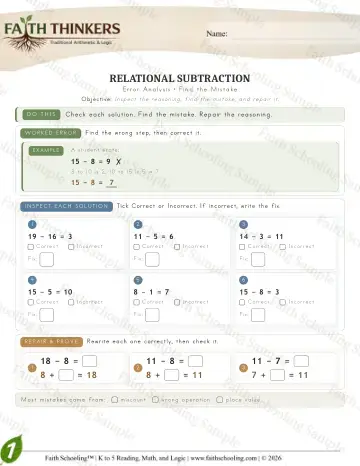 1st Grade math worksheet — Reasoning & Fluency - Error (Practice 1)