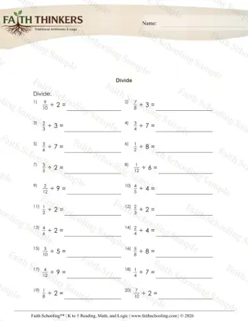 5th Grade math worksheet — Dividing Fractions. Divide Fractions by Whole Numbers 2