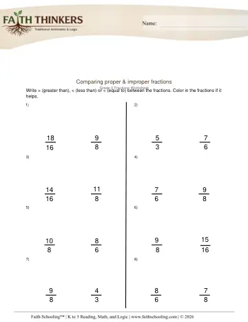 Grade 4 Math: Comparing Ordering Fractions — worksheet preview