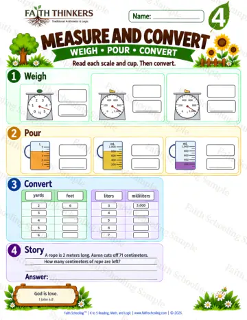 4th Grade math worksheet — Measurement Units Practice 7