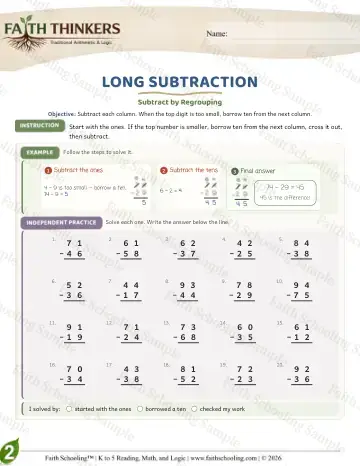 2nd Grade math worksheet — Subtraction with Regrouping. Long Subtraction (Practice 5)