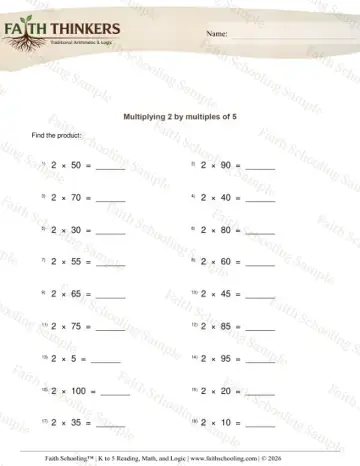 2nd Grade math worksheet — Multiplication Facts and Drills. Multiply 2 Times Multiples Five 5