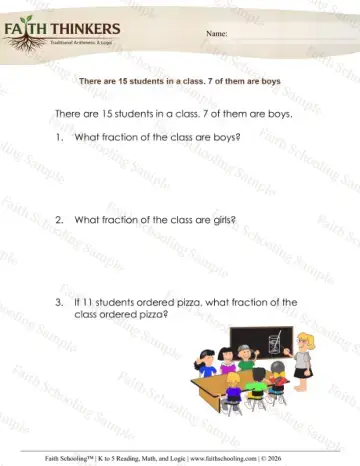 3rd Grade math worksheet — Fraction Word Problems 6 (Practice 1)