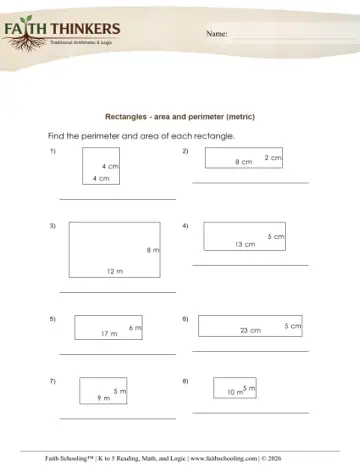 Geometry Rectangles Area Perimeter 12