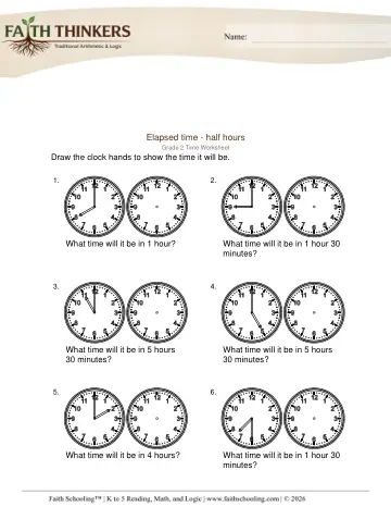 Grade 2 Math: Elapsed Time — worksheet preview
