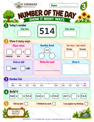 3rd Grade math worksheet — Number Of The Day Practice 4