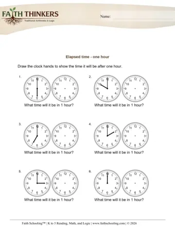Grade 1 Math: Elapsed Time — worksheet preview