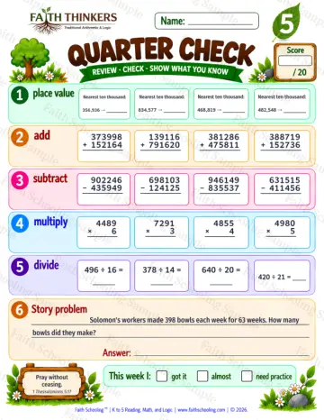 5th Grade math worksheet — Quarter Check Practice 9