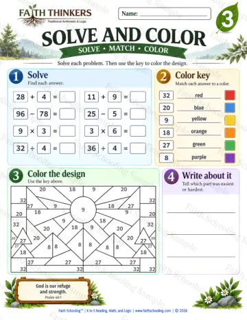 3rd Grade math worksheet — Solve And Color Practice 7