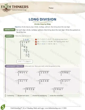 5th Grade math worksheet — Long Division (Practice 8)
