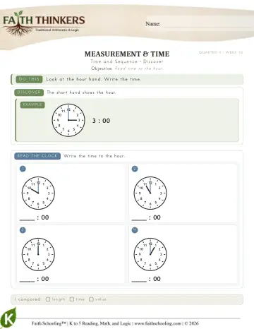 Kindergarten Math: Time And Sequence — worksheet preview