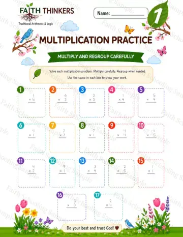 1st Grade math worksheet — Spring Multiplication Practice 7