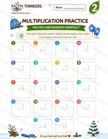 2nd Grade math worksheet — Winter Multiplication Practice 6