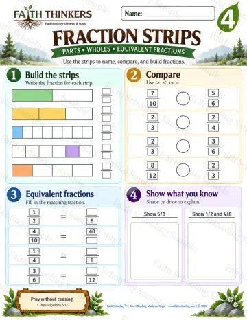 4th Grade math worksheet — Fractions Practice 9