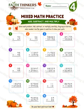 4th Grade math worksheet — Fall Mixed Practice 6