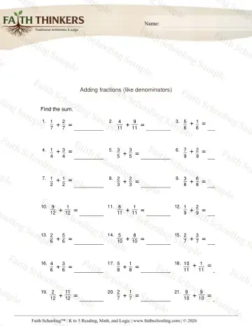 3rd Grade math worksheet — Adding Fractions Like Denominators 6