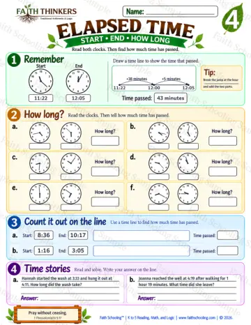 4th Grade math worksheet — Elapsed Time Practice 7