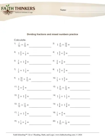 Dividing Fractions Mixed Numbers Practice 1