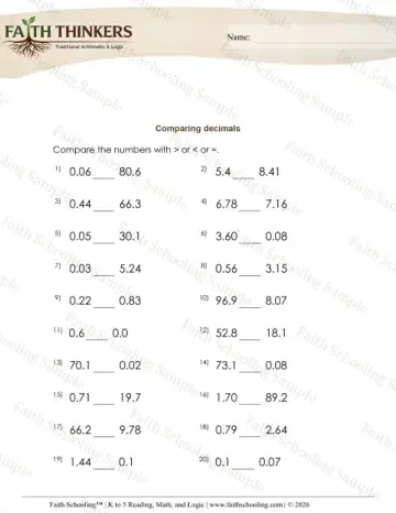 4th Grade math worksheet — Comparing and Ordering Decimals. Compare Decimals 4